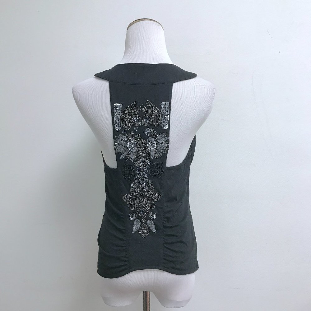 Guess black cotton beaded button up vest waistcoat goth retro beauty Vintage S